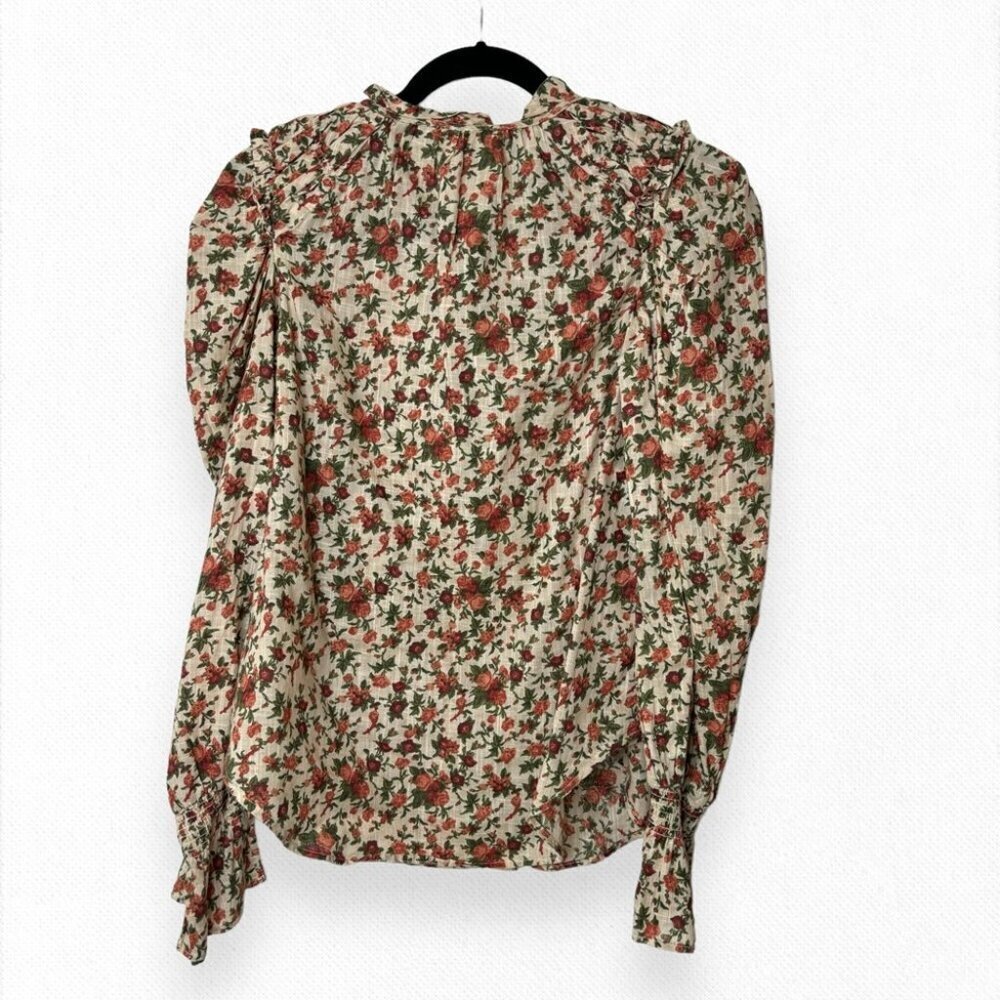 Floral Tie-Neck Puff Sleeve Blouse - Cream & Rust - Picture 7 of 12